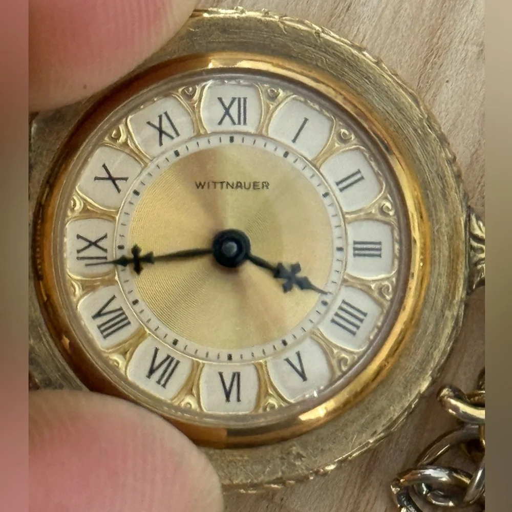 Wittnauer Pocket Watch Super Rare Mechanical Gold Dial Checkered Case Works